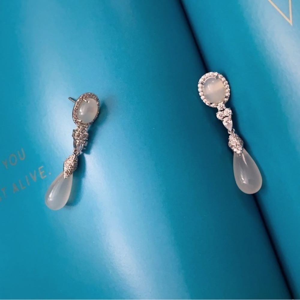 Exquisite Crystal-inlaid Moonstone Drop Earrings